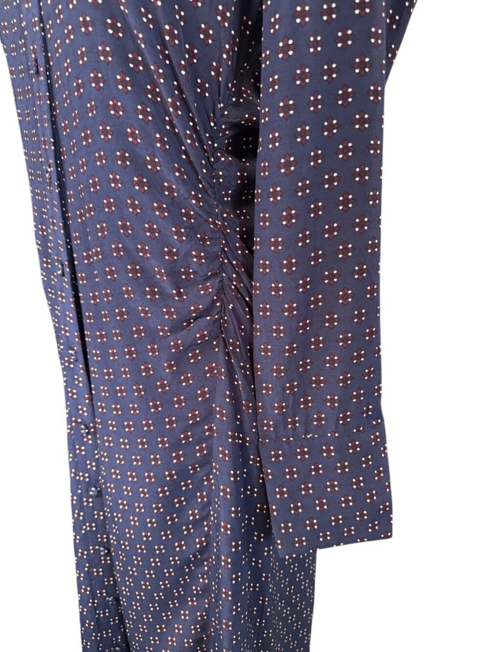 Madewell Ruched Midi Shirtdress~Size 0~Navy Foulard Easy Fit Print NWT L5 10 - Picture 5 of 9